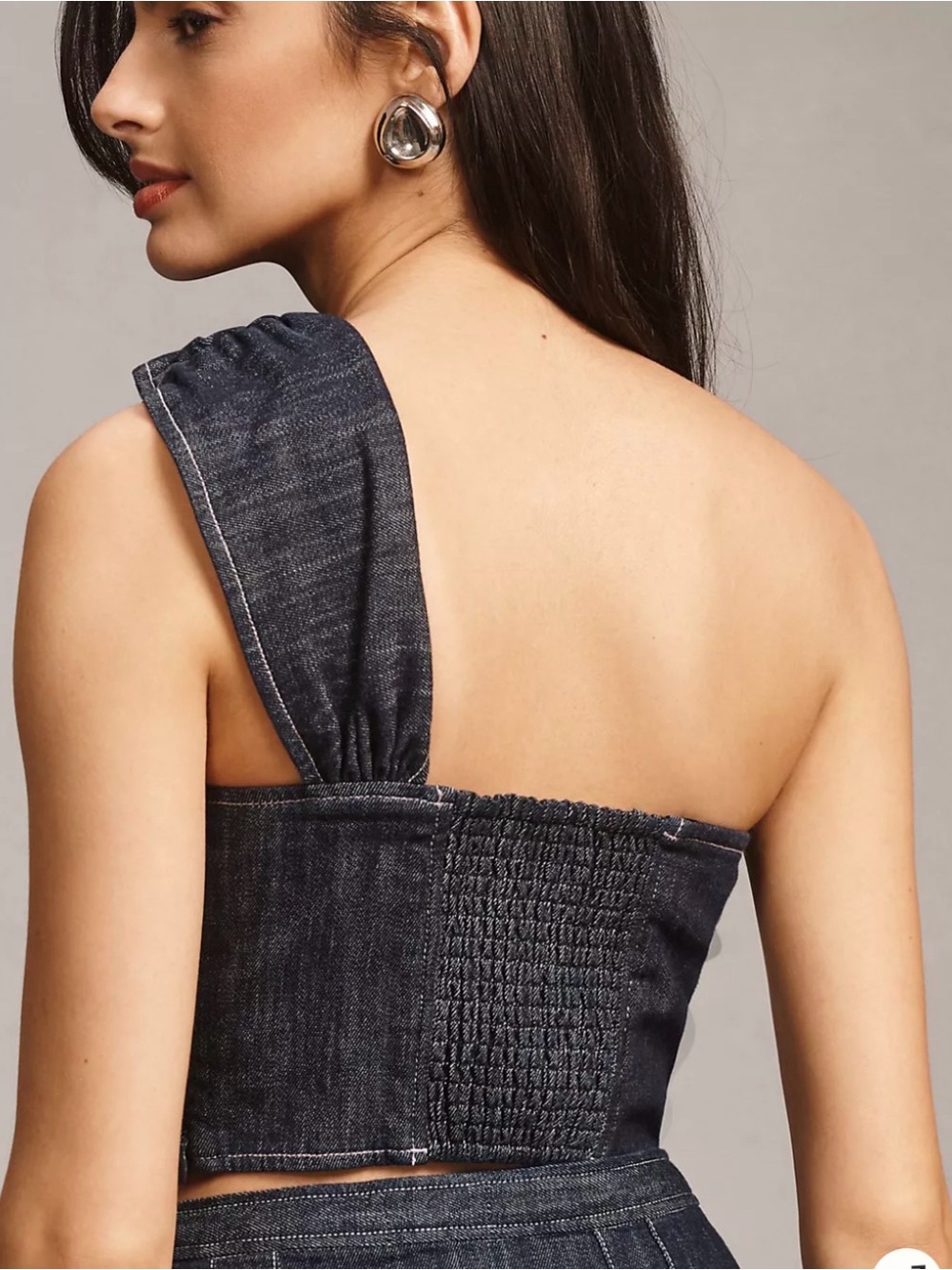 NWT Anthropologie Pilcro One-Shoulder Denim Bow Top size Large - Picture 2 of 9